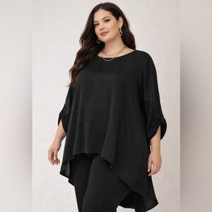 Kenneth Cole Reaction Black High Low Blouse 3X Keyhole Back Asymmetrical Tunic